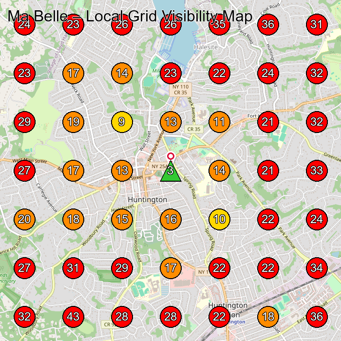 Ma Belle GeoGrid visibility map for Clothing Store in Huntington